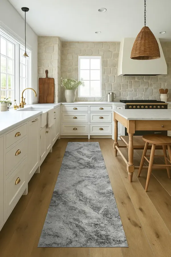 Sakarya Contemporary Abstract Splash Grey Black Indoor Area Rug