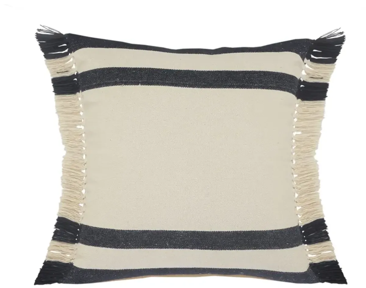 26" Blue and White Double Border Striped Square Throw Pillow