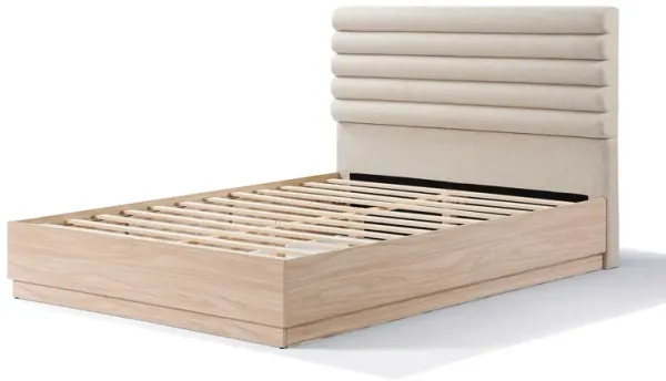 Merax Queen Wood Platform Bed Frame with Taupe Boucle Upholstered Headboard