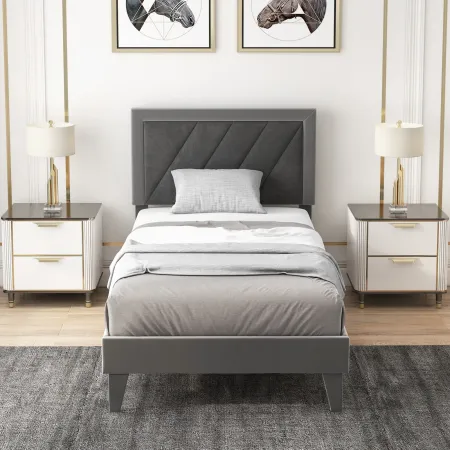 Platform Bed with High Headboard and Wooden Slats