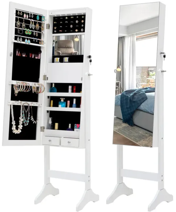 Fashion Simple Jewelry Storage Mirror Cabinet With LED Lights, For Living Room Or Bedroom