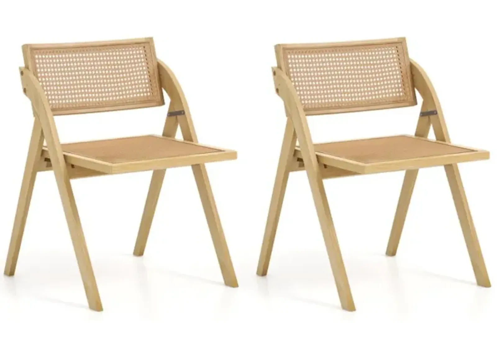 Hivvago Foldable Dining Chairs Set of 2 with Woven Rattan Backrest