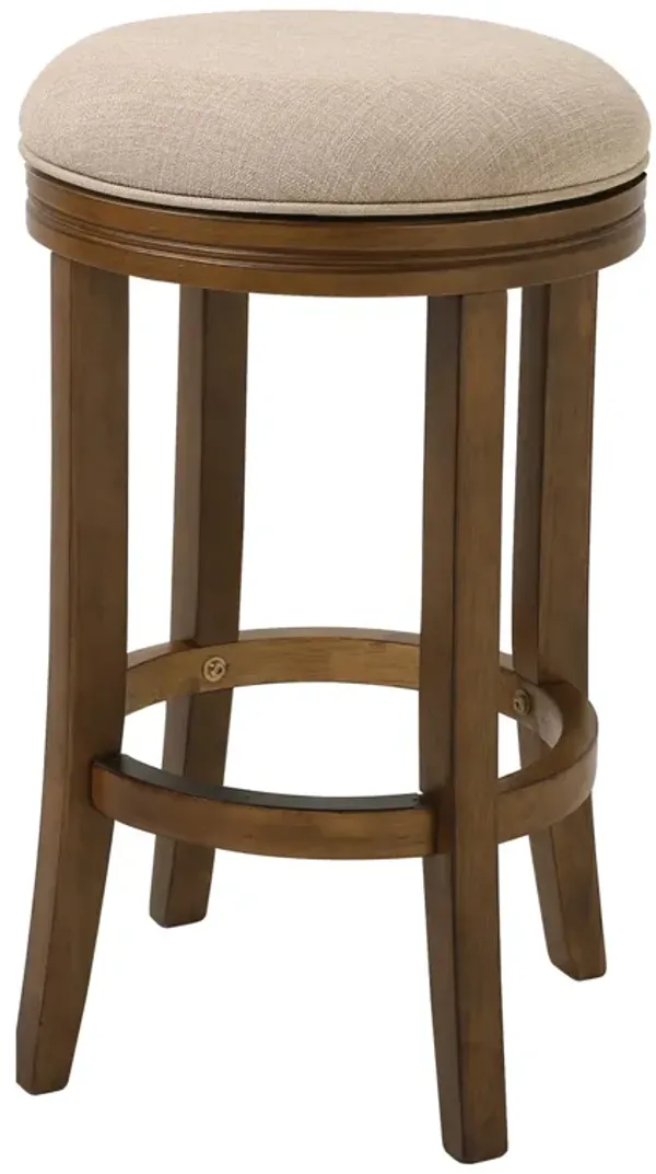 Hivvago 25 Inch Cream and Brown Fabric and Solid Wood Backless Counter Height Swivel Bar Chair
