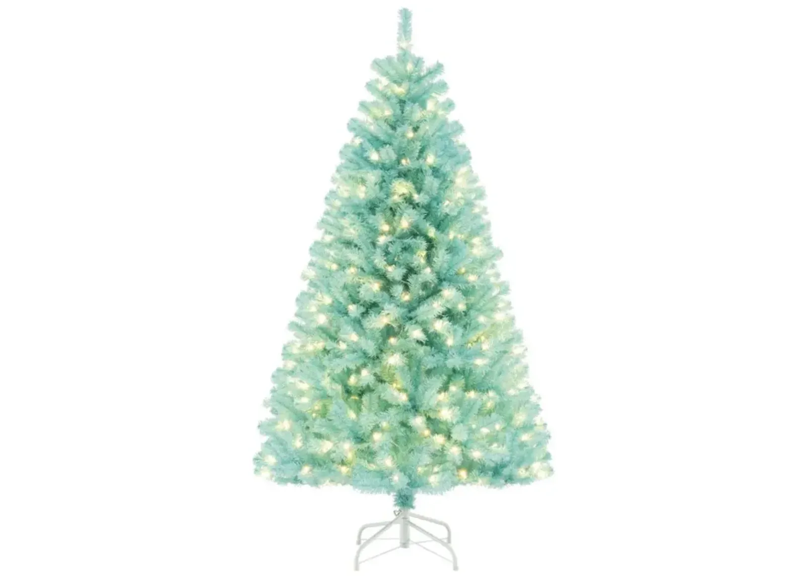 Hivvago 6 FT Blue Artificial Christmas Tree with 280 Warm White LED Lights and Foldable Metal Stand