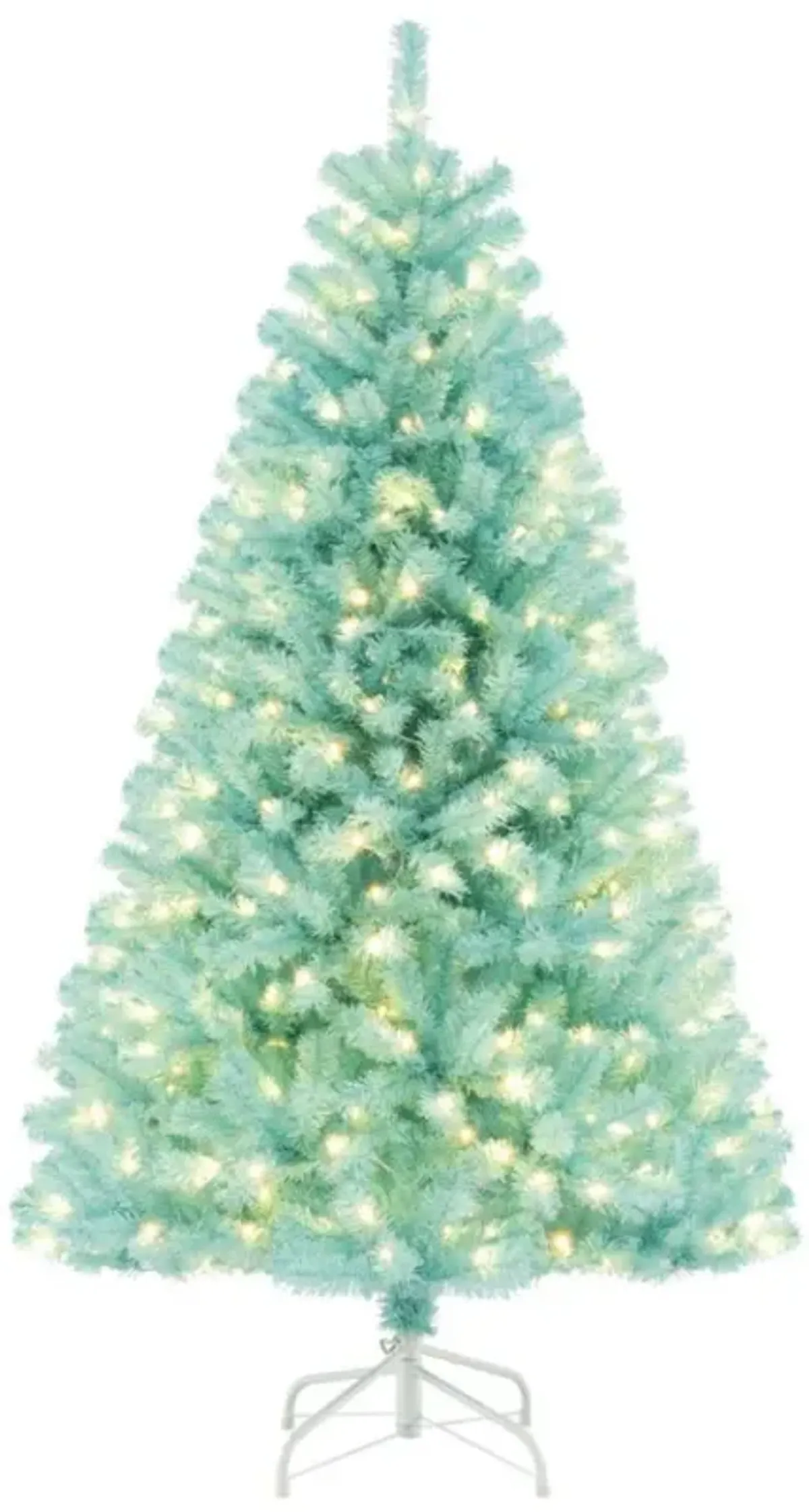 Hivvago 6 FT Blue Artificial Christmas Tree with 280 Warm White LED Lights and Foldable Metal Stand