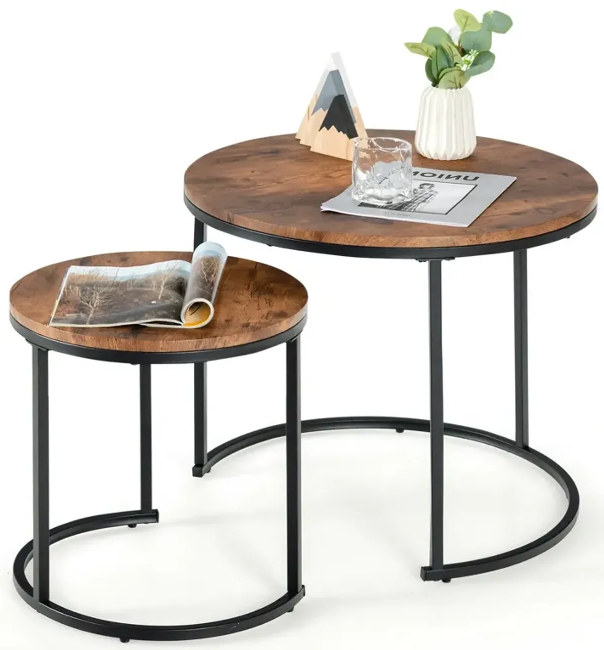 Set of 2 Modern Round Stacking Nesting Coffee Tables for Living Room