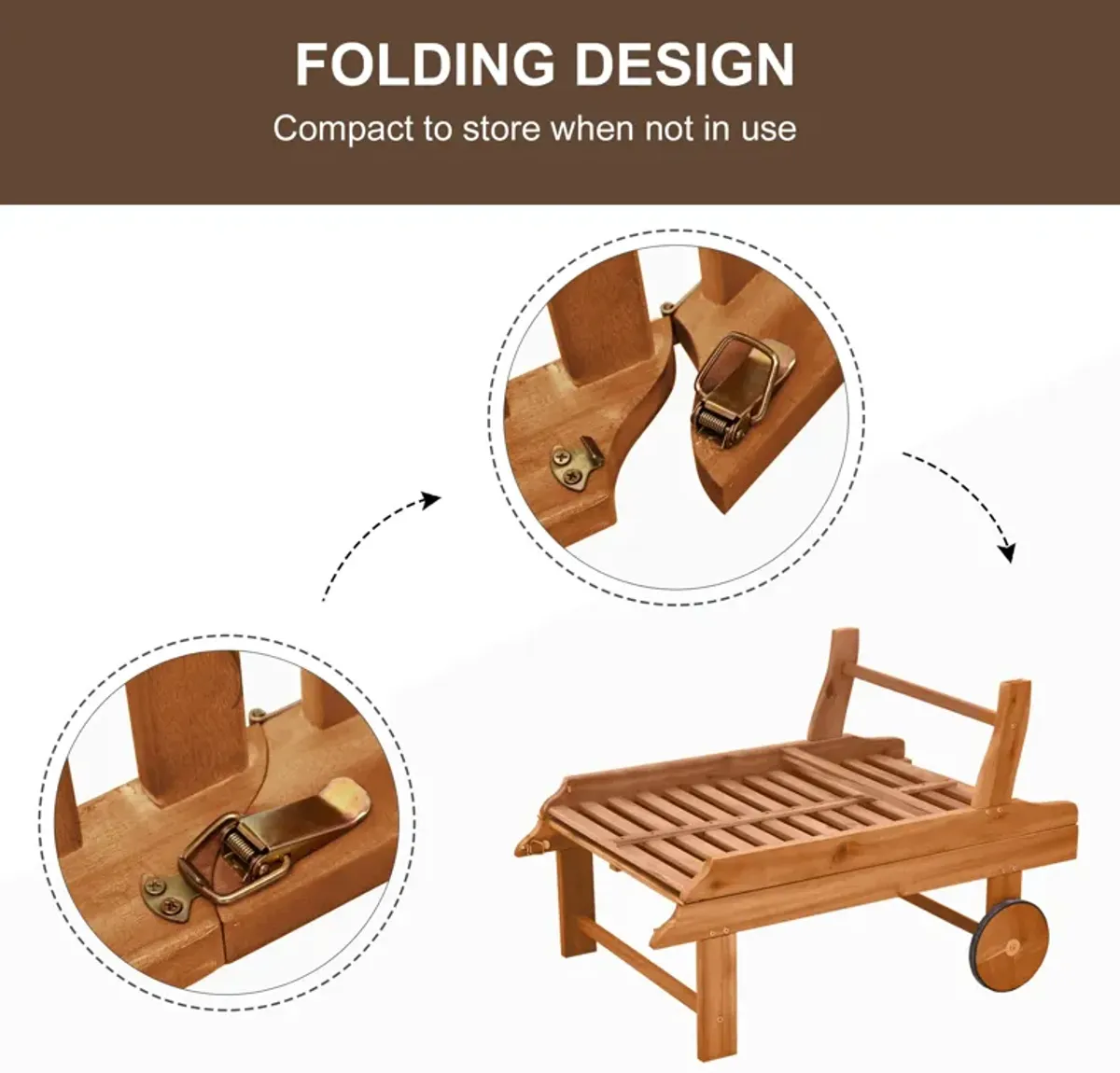 Teak Poolside Lounger: Folding Wooden Chaise with Wheels & Recliner