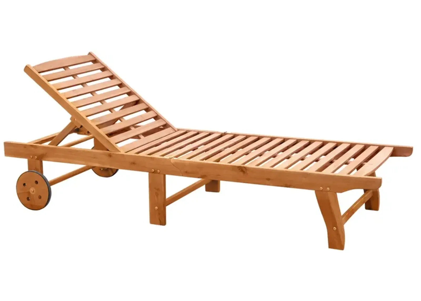 Teak Poolside Lounger: Folding Wooden Chaise with Wheels & Recliner