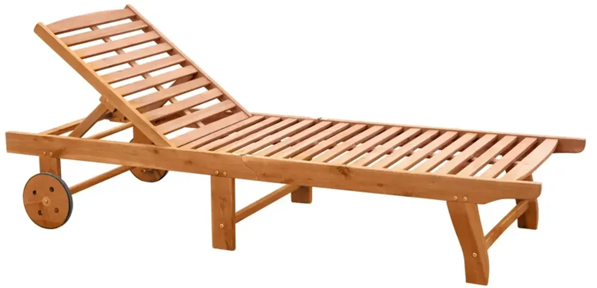 Teak Poolside Lounger: Folding Wooden Chaise with Wheels & Recliner