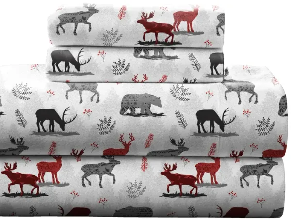 Pointehaven 180 GSM 100% Cotton Northwoods Printed Flannel Deep Pocket 4 pc Sheet Set, California King