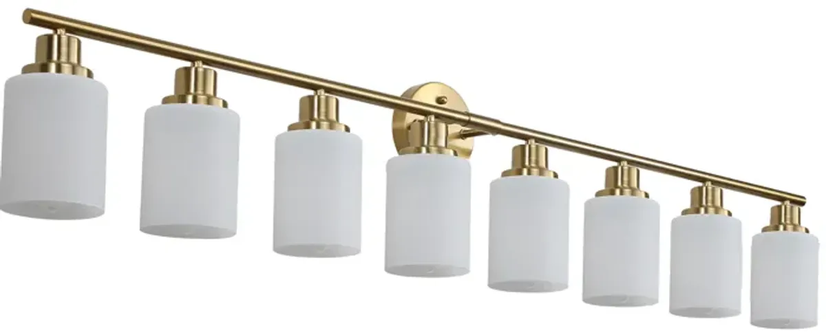 8-Light Golden Bathroom Vanity Light Fixture, Frosted Glass Shades, Modern Wall Mounted Lighting (No Bulbs)