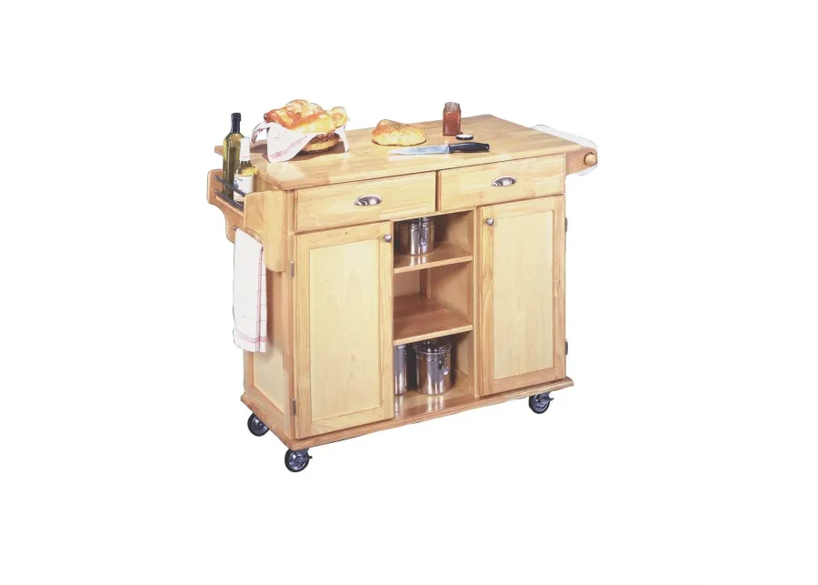 Natural Wood Finish Kitchen Island Cart with Locking Casters