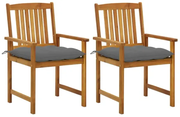 Blaire Outdoor Accent Set of 2, Gray Polyester Brown Acacia Wood - Benzara