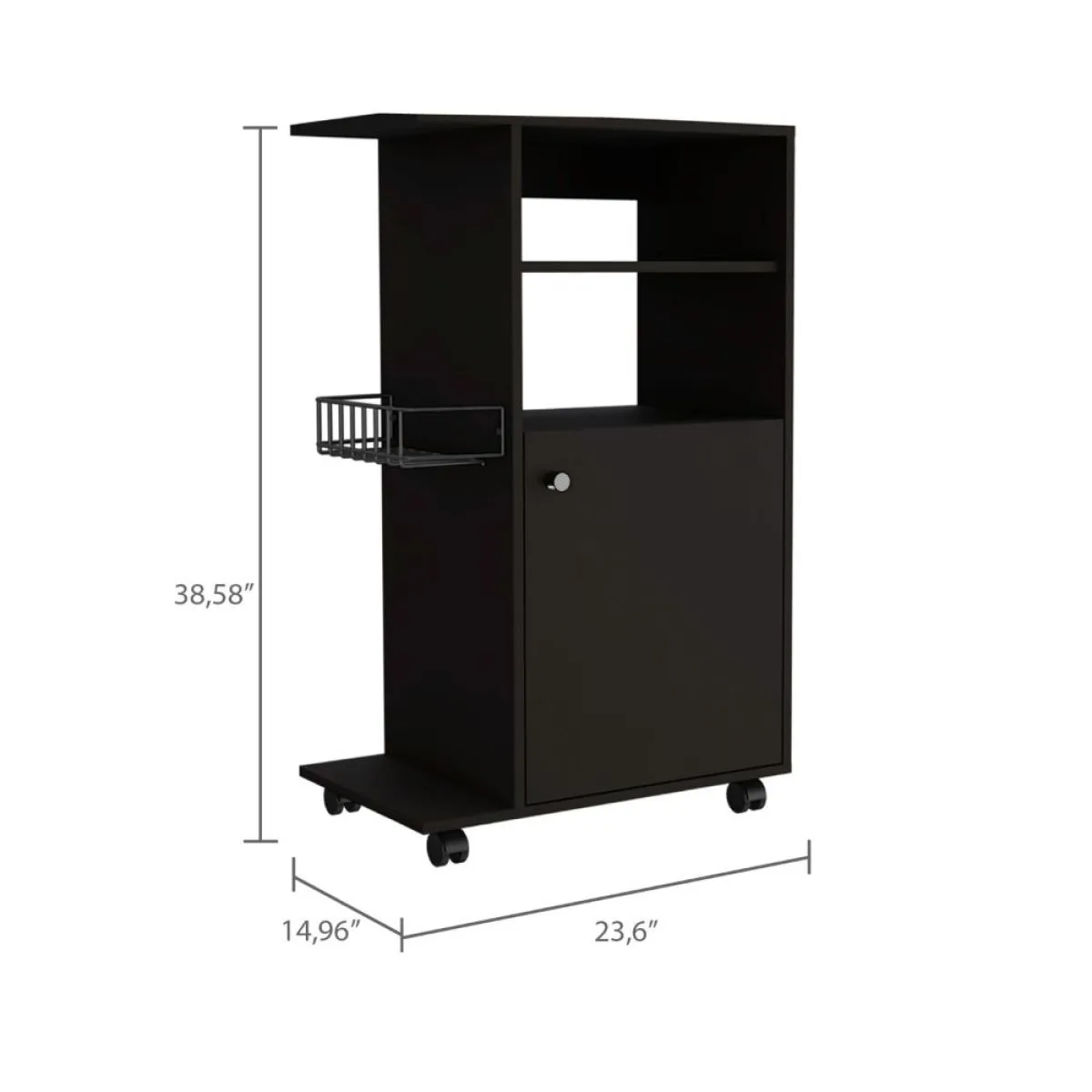 Clip Kitchen Cart, Single Door Cabinet, Four Casters - Black