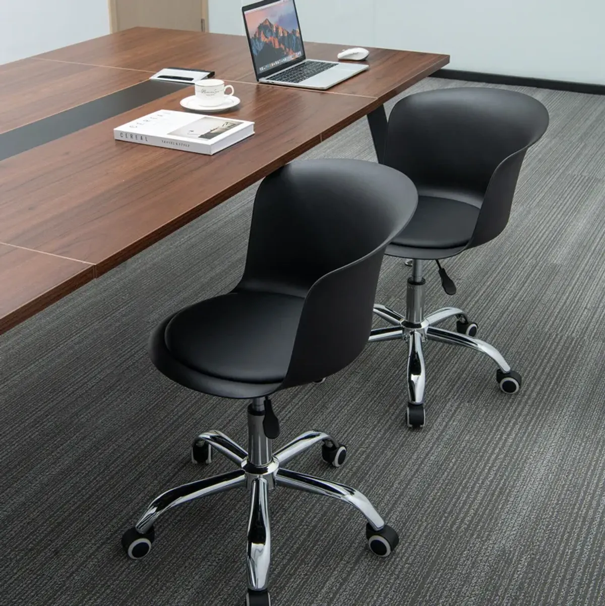 Set of 2 Office Desk Chair with Ergonomic Backrest and Soft Padded PU Leather Seat