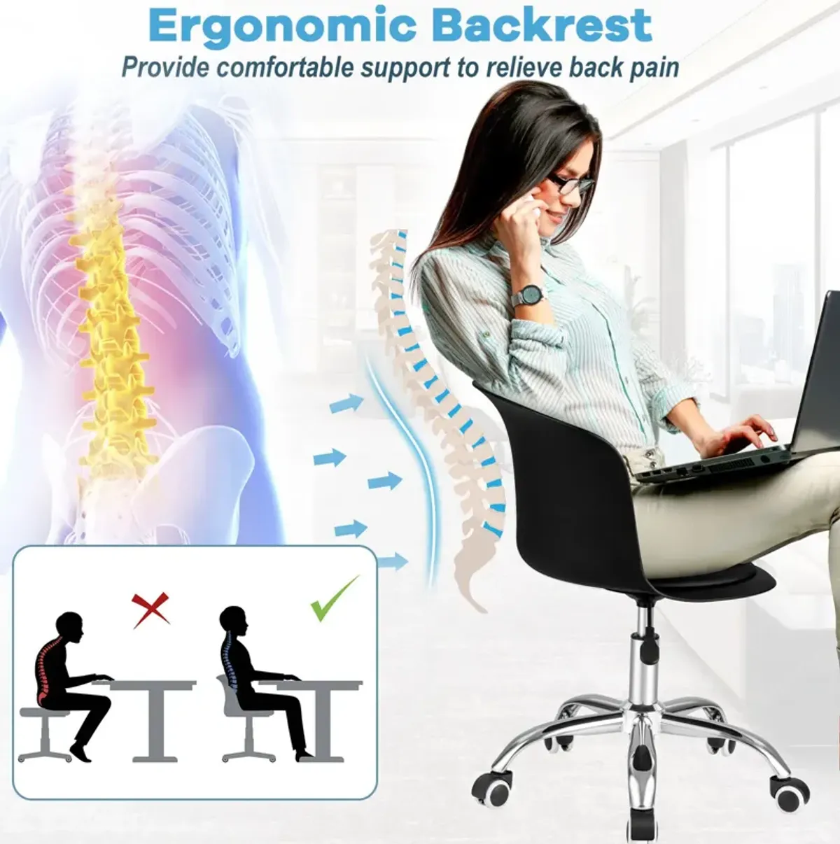 Set of 2 Office Desk Chair with Ergonomic Backrest and Soft Padded PU Leather Seat