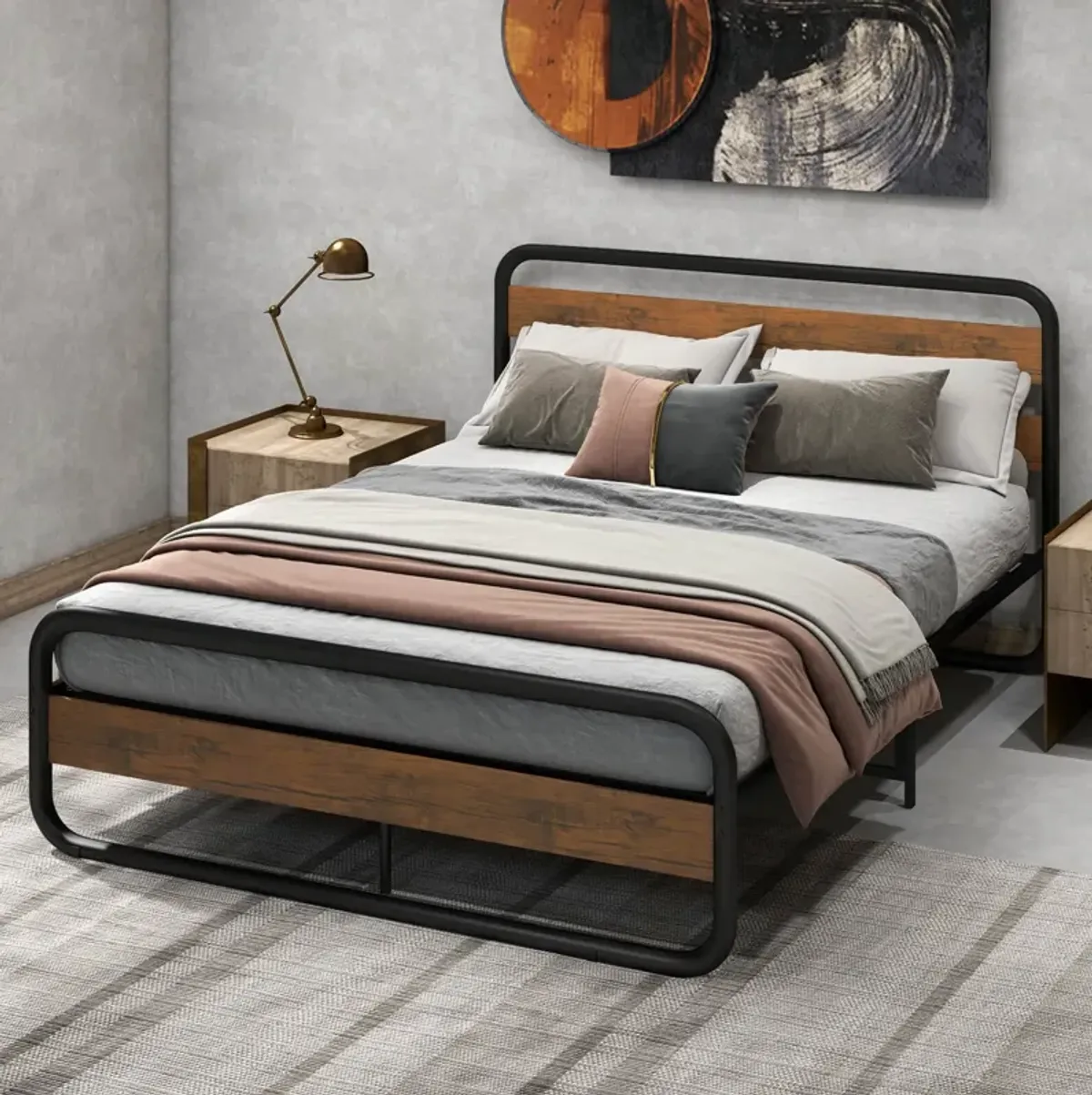 Arc Platform Bed with Headboard and Footboard