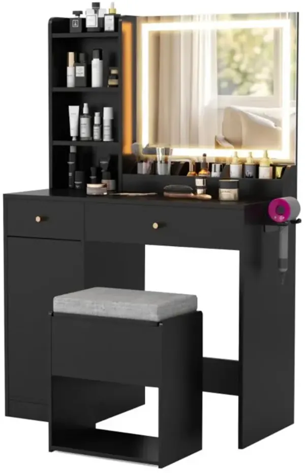 Hivvago Vanity Dressing Table and Chair Set with Mirror and Lights