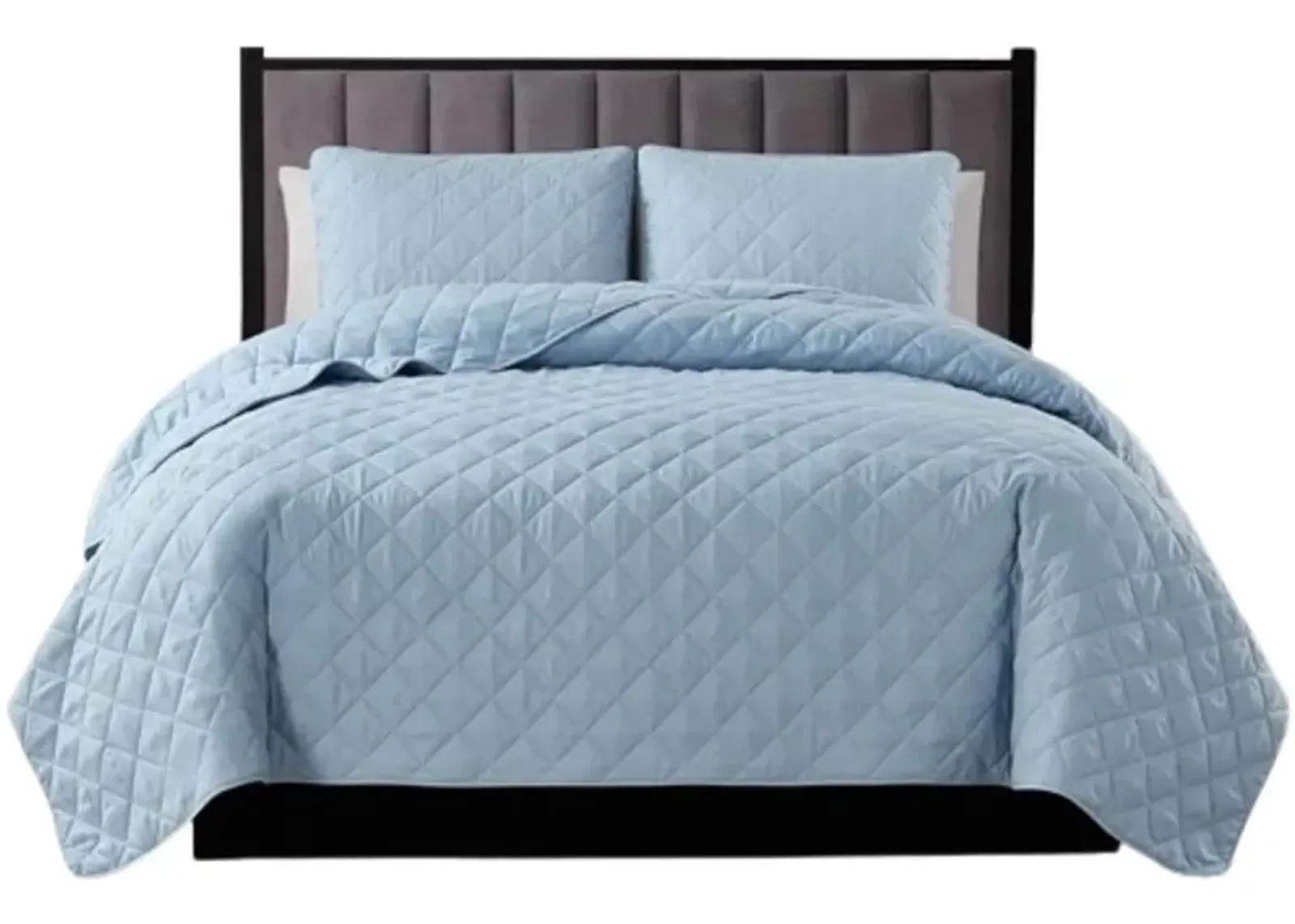 Hivvago Twin/Twin XL 2 Piece Light Blue Microfiber Reversible Diamond Quilt Set