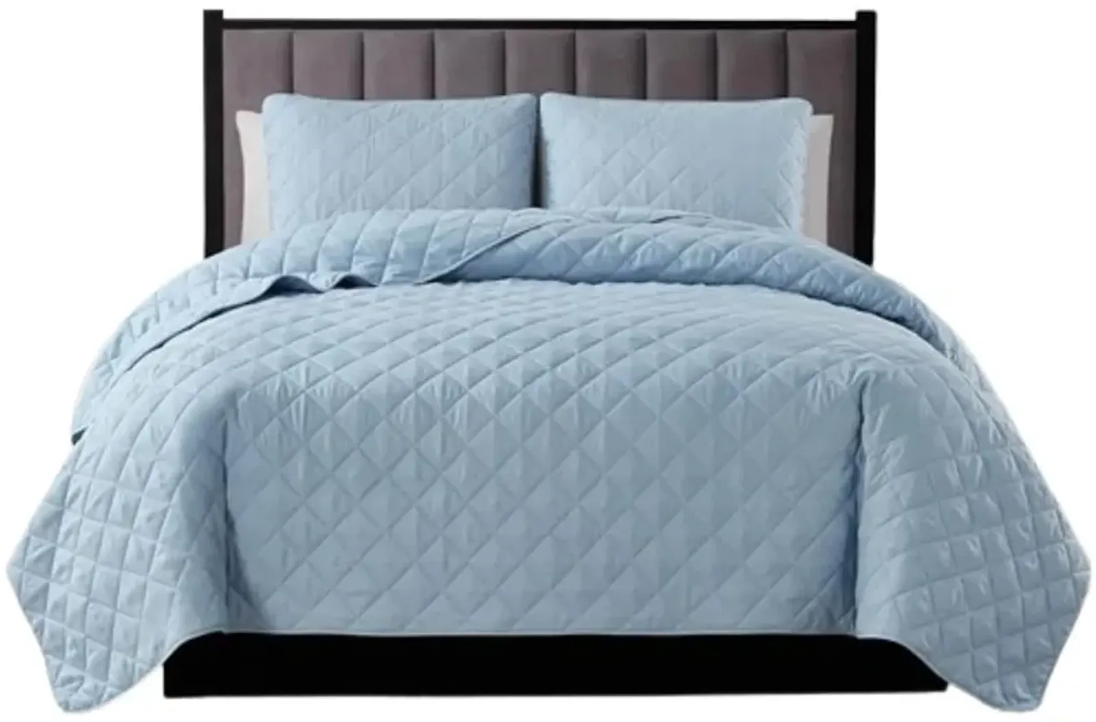 Hivvago Twin/Twin XL 2 Piece Light Blue Microfiber Reversible Diamond Quilt Set