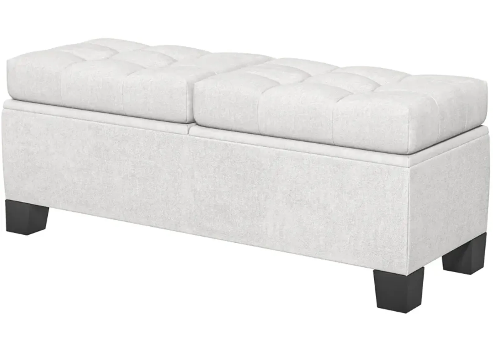 46" Cream Storage Ottoman: Button Tufted, Steel Frame