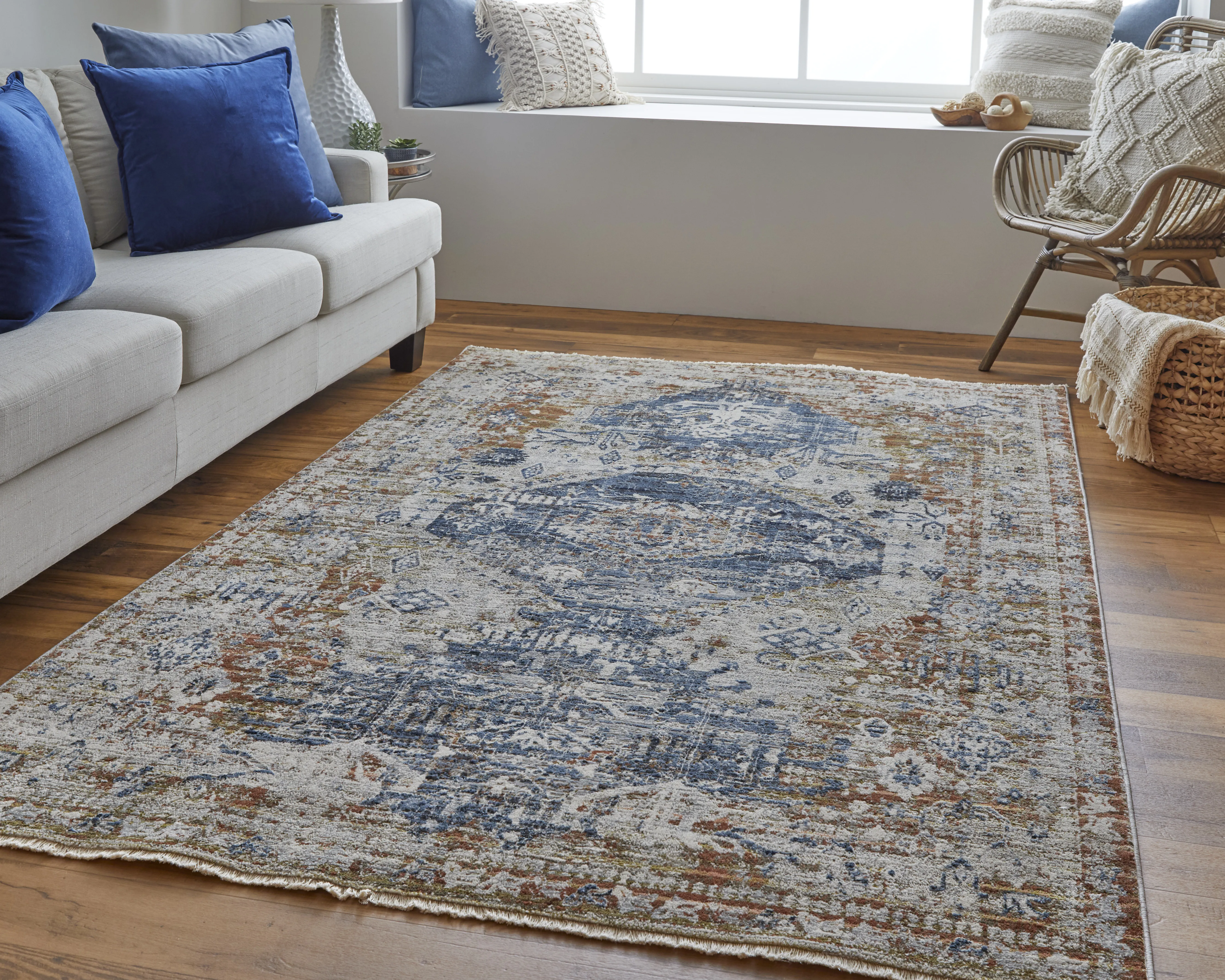 Kaia 39HWF Ivory/Orange/Blue 3' x 12' Rug