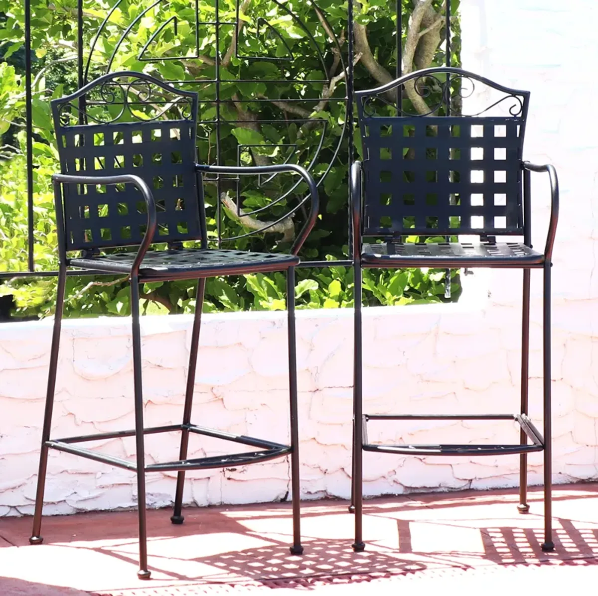 Sunnydaze Scrolling Wrought Iron Patio Dining Bar Chairs - Black - Set of 2