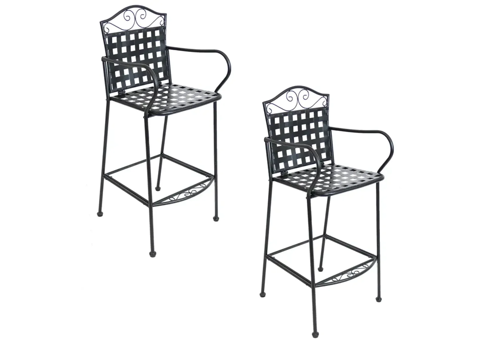 Sunnydaze Scrolling Wrought Iron Patio Dining Bar Chairs - Black - Set of 2