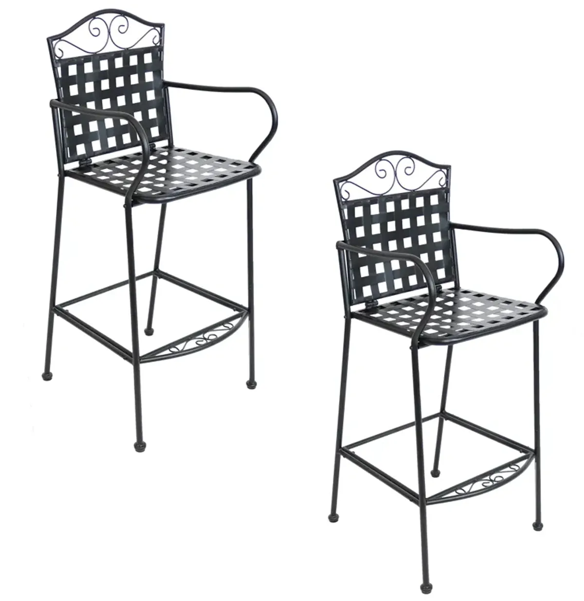 Sunnydaze Scrolling Wrought Iron Patio Dining Bar Chairs - Black - Set of 2