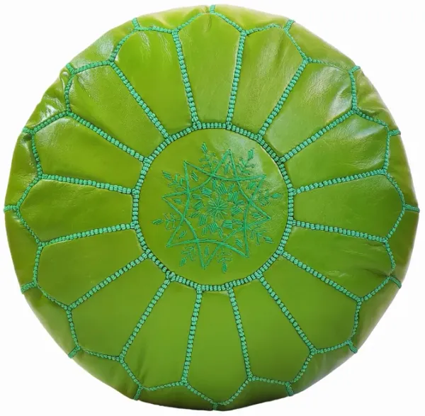 Handmade Moroccan Ottoman, Genuine Leather Pouf