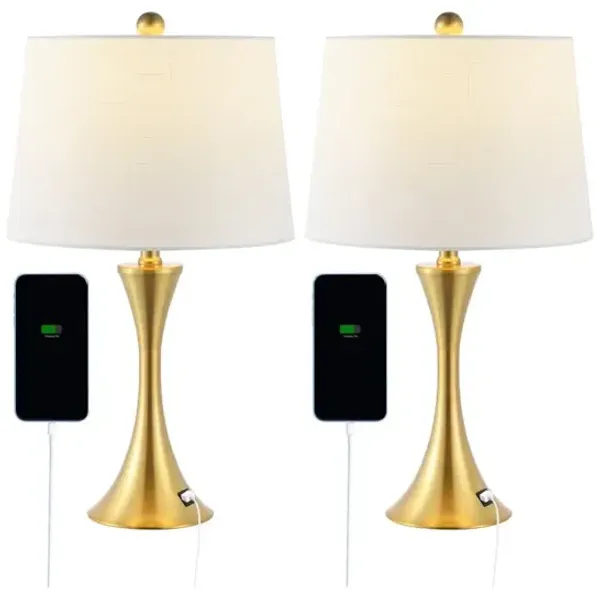 Bennett Modern Glam Iron Hourglass LED Table Lamp with USB Charging Port