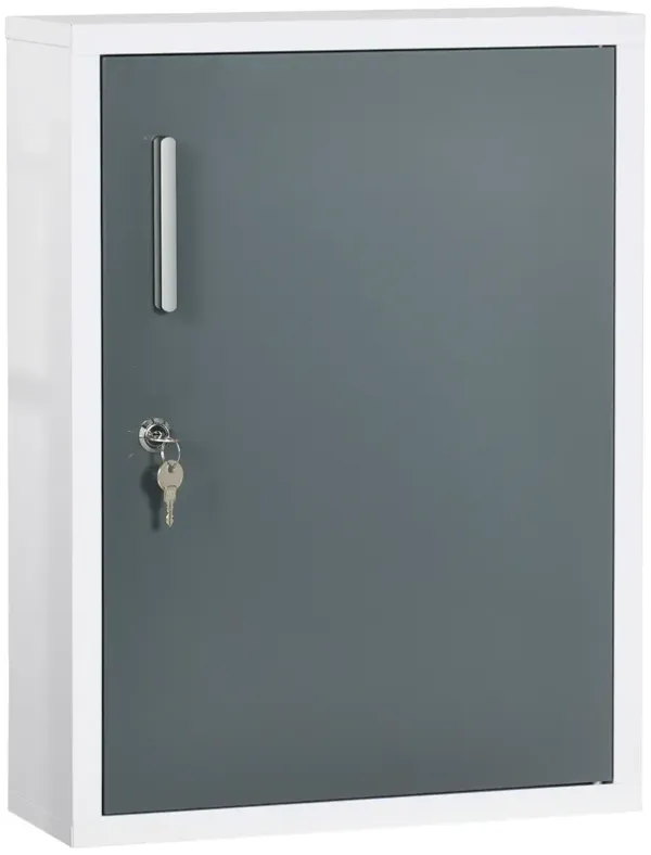 kleankin Wall Medicine Cabinet with Lock, Medical Cabinet, White and Grey