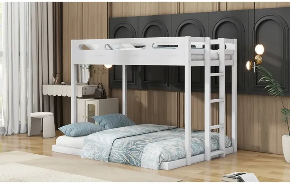 Twin Over Full Bunk Bed With Builtin Ladder, White