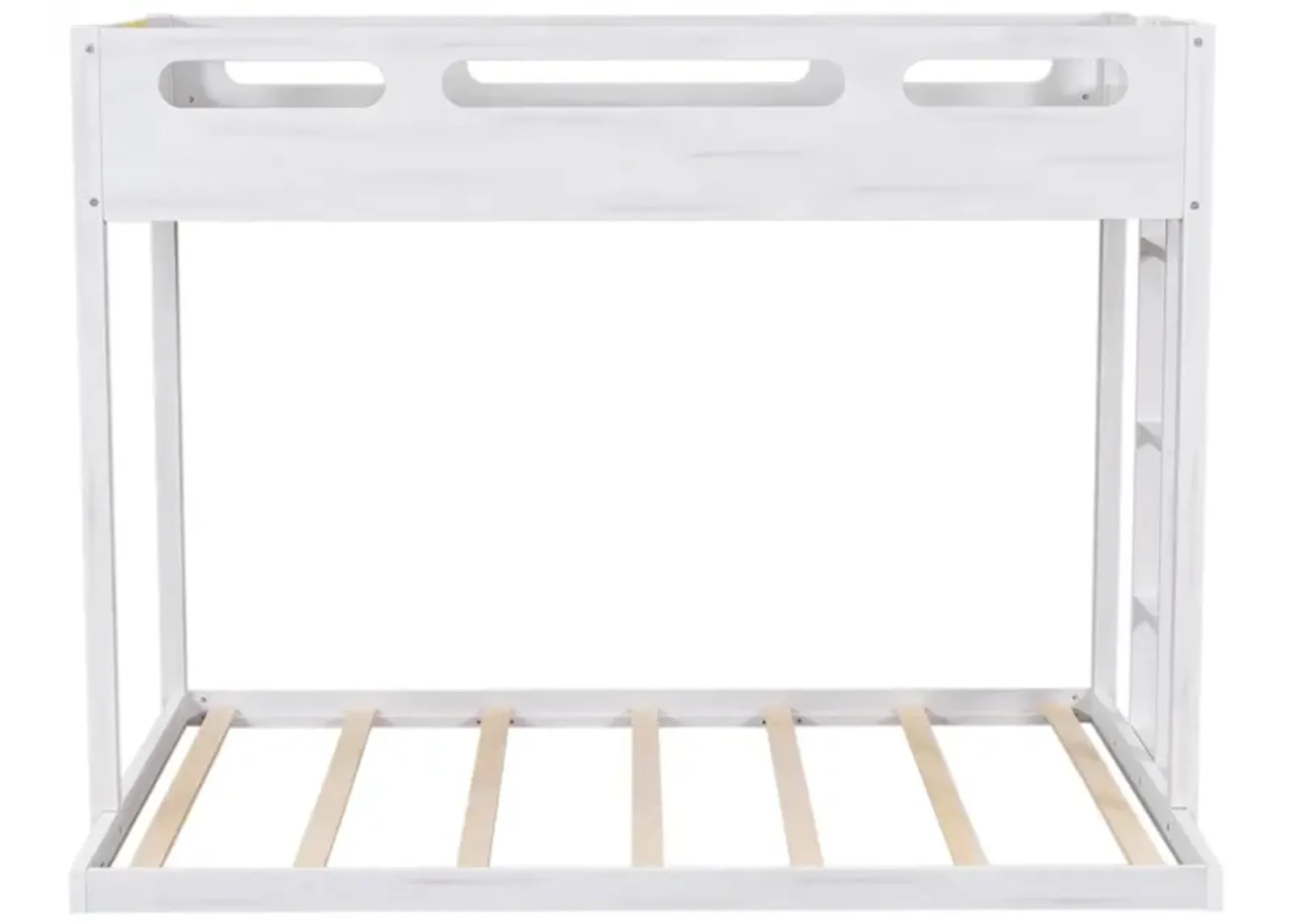 Twin Over Full Bunk Bed With Builtin Ladder, White