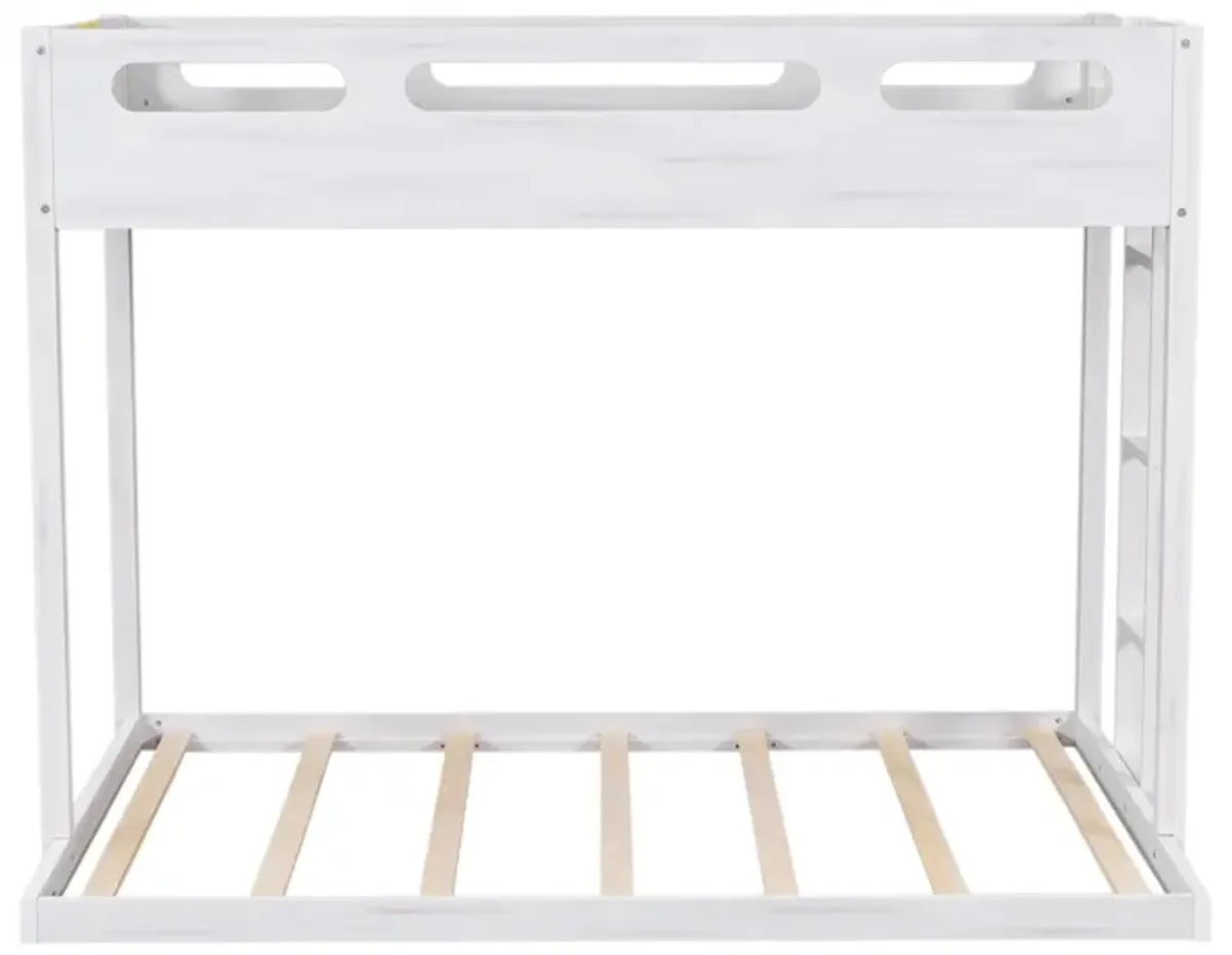 Twin Over Full Bunk Bed With Builtin Ladder, White