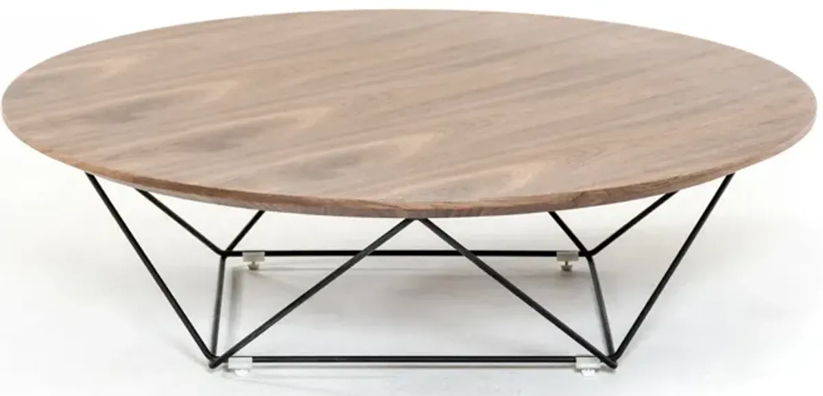 11 Walnut Veneer And Black Metal Coffee Table