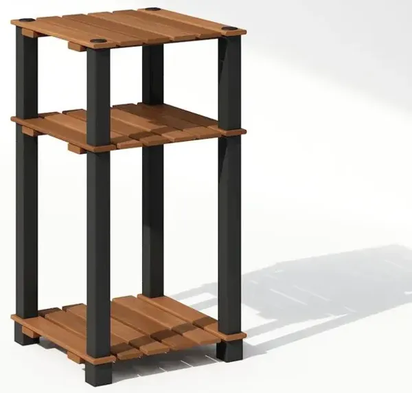 Turn-N-Tube 3-Tier Wood Slat End Table with Open Shelves, Natural/Black