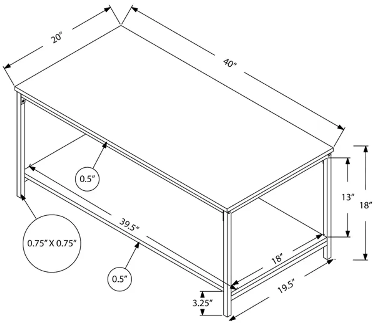 Monarch Specialties I 3800 Coffee Table, Accent, Cocktail, Rectangular, Living Room, 40"L, Metal, Laminate, White, Grey, Contemporary, Modern