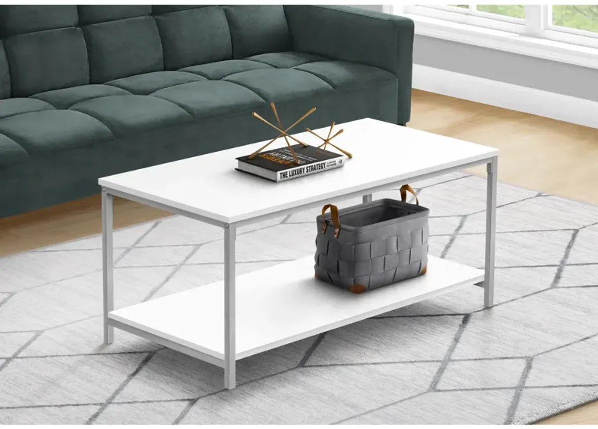 Monarch Specialties I 3800 Coffee Table, Accent, Cocktail, Rectangular, Living Room, 40"L, Metal, Laminate, White, Grey, Contemporary, Modern