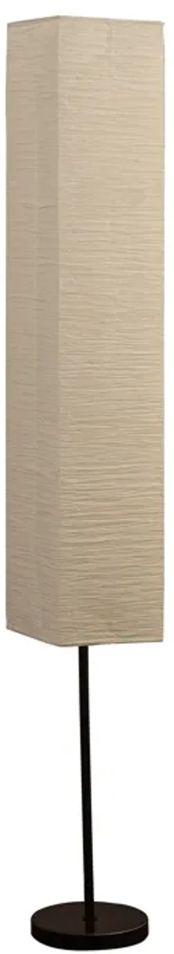 Floor Lamp with Linear Metal Base and Column Shade, Black-Benzara