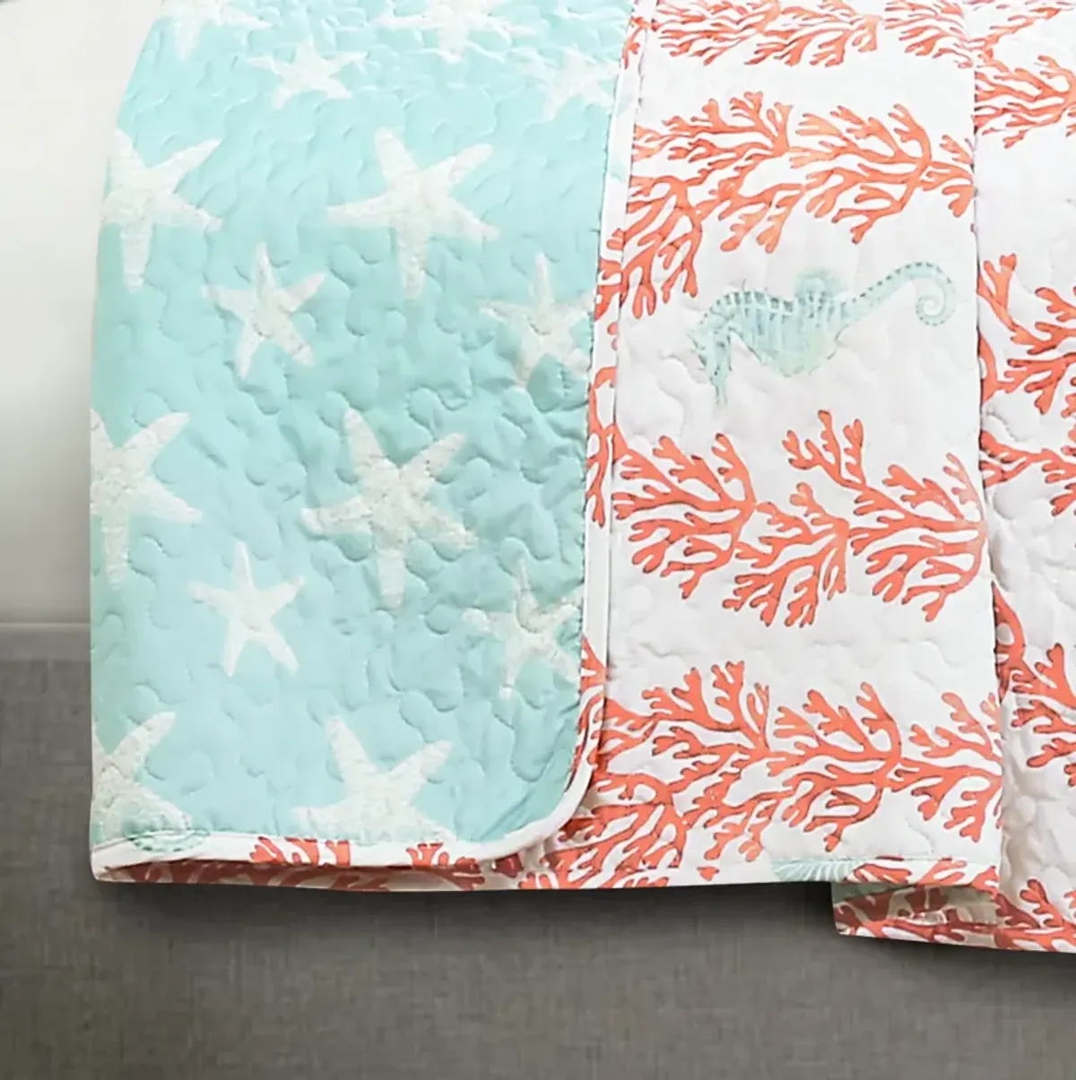 Dina Coral Blue/Coral Quilt 3Pc Set