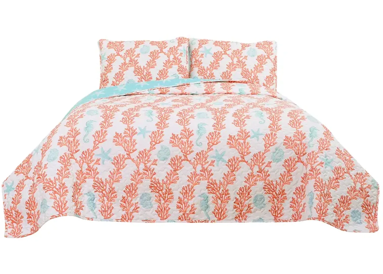 Dina Coral Blue/Coral Quilt 3Pc Set