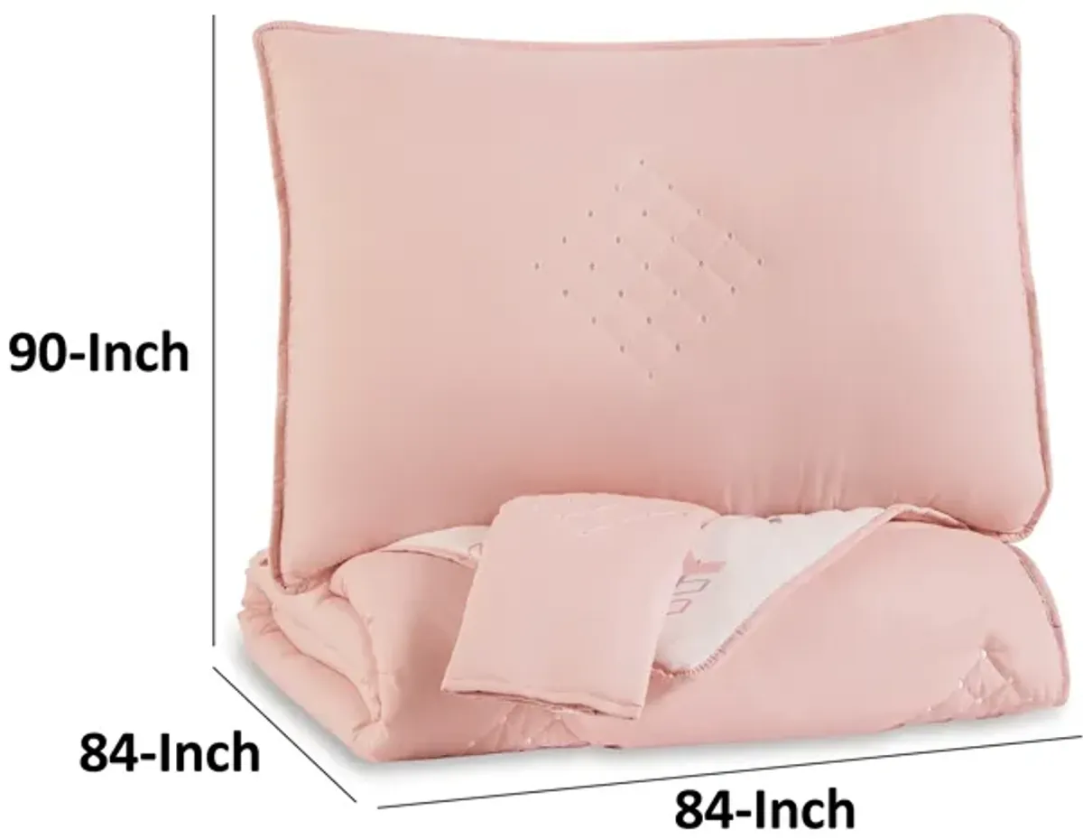 Maxie Full Size Comforter Set with Sham, Pink, White, Polyester, Polyfill - Benzara