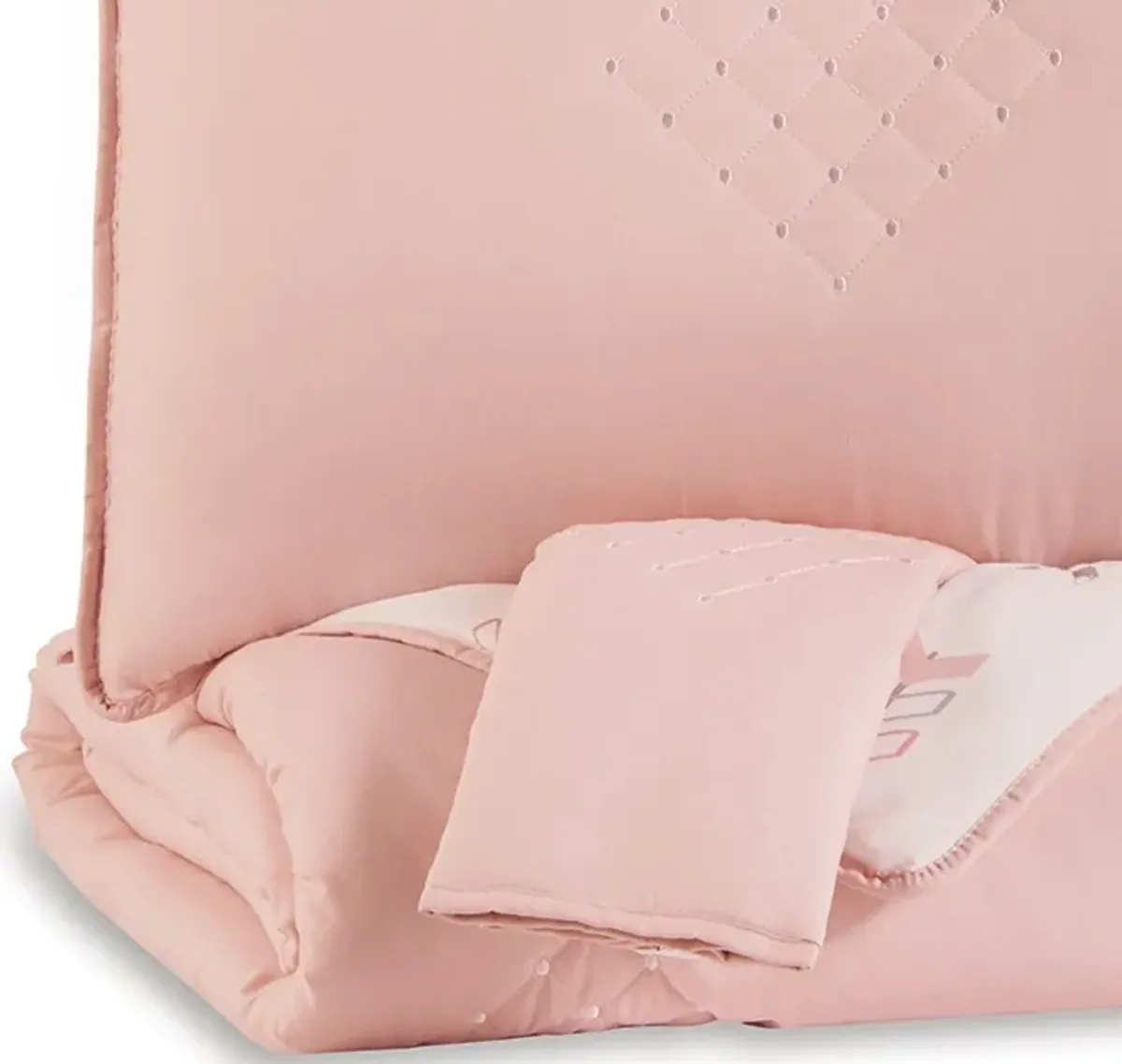 Maxie Full Size Comforter Set with Sham, Pink, White, Polyester, Polyfill - Benzara