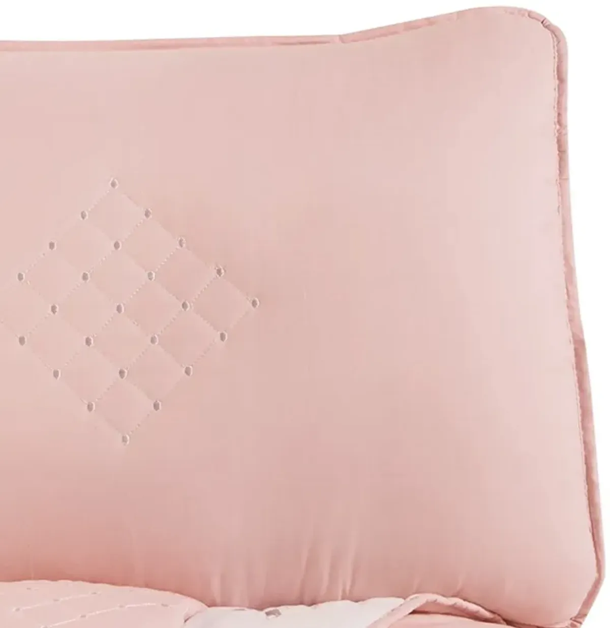 Maxie Full Size Comforter Set with Sham, Pink, White, Polyester, Polyfill - Benzara