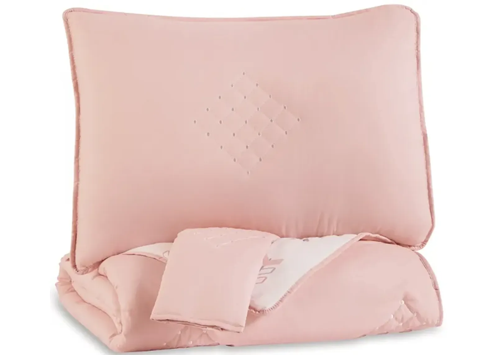 Maxie Full Size Comforter Set with Sham, Pink, White, Polyester, Polyfill - Benzara