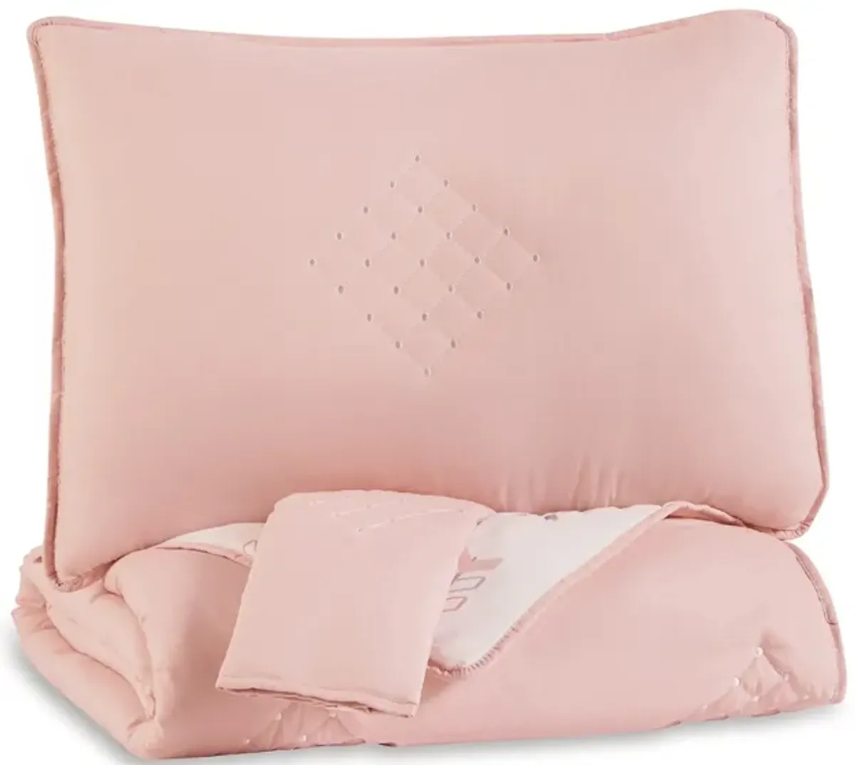 Maxie Full Size Comforter Set with Sham, Pink, White, Polyester, Polyfill - Benzara