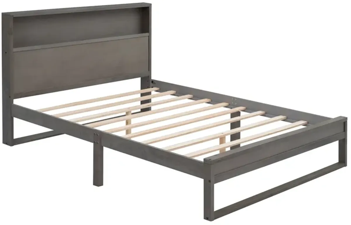 Platform Bed With Storage Headboard, Sockets And USB Ports, Queen Size Platform Bed