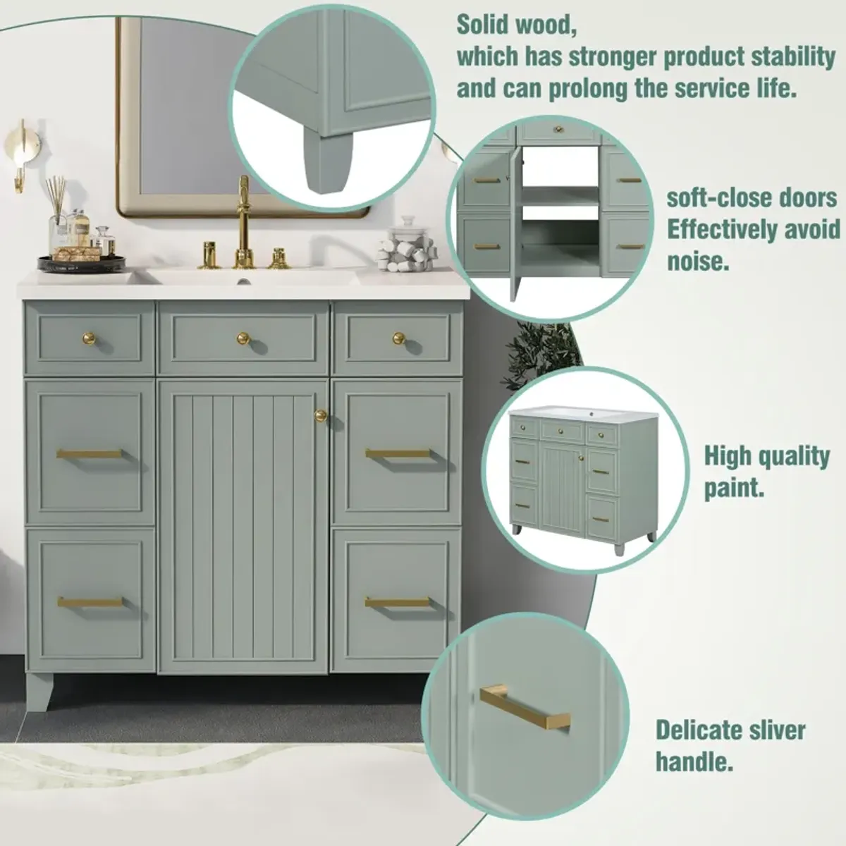 Gewnee 36" Bathroom Vanity Cabinet, Green