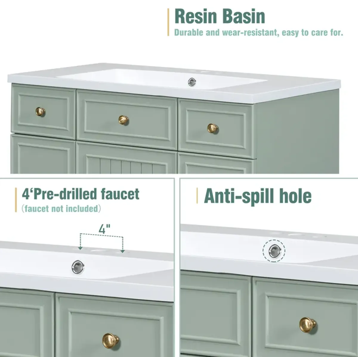 Gewnee 36" Bathroom Vanity Cabinet, Green